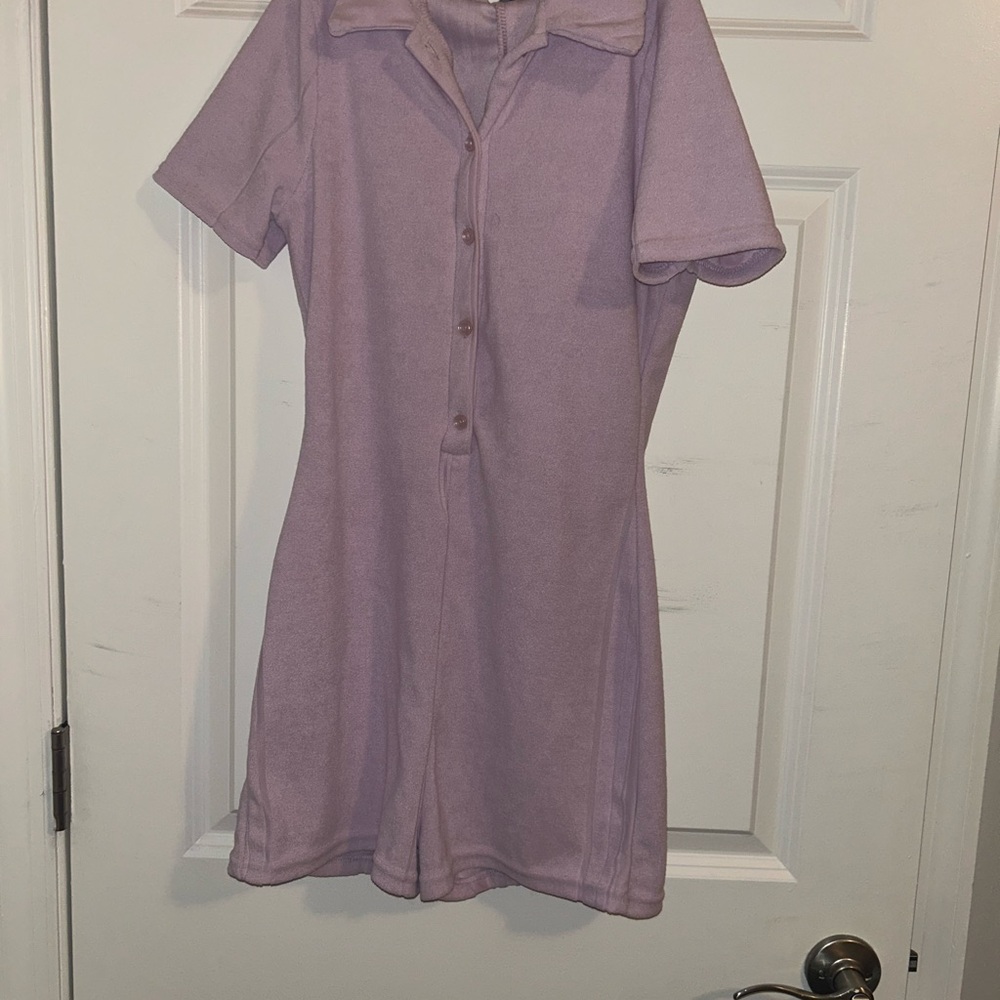 Lavender Button-Up Terry Cloth Romper